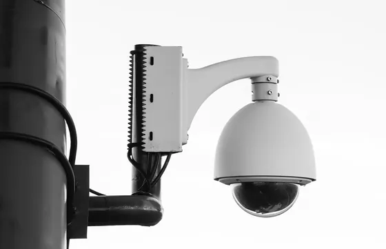 Fixed and dome CCTV cameras on a mast