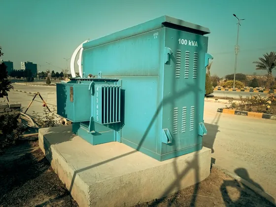 Packaged standby generator set outside a building