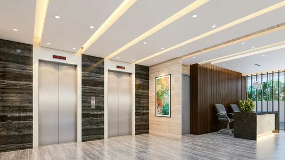 Lift lobby with three elevator doors