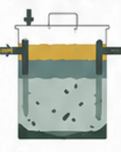 Cutaway of the trap filling: wastewater entering through the inlet pipe