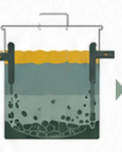 Cutaway showing grease floating to the surface while solids settle on the floor of the trap