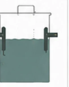 Cutaway of the trap with a clear water layer leaving through the outlet