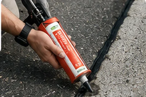 Dispensing REFUG 100 along a cleaned joint in the road