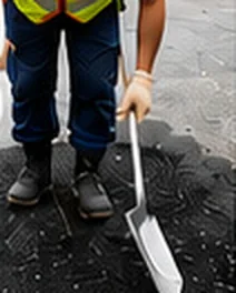 Pouring the mixed asphalt onto the prepared surface with a shovel