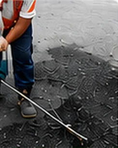 Levelling the poured mixture with a rake